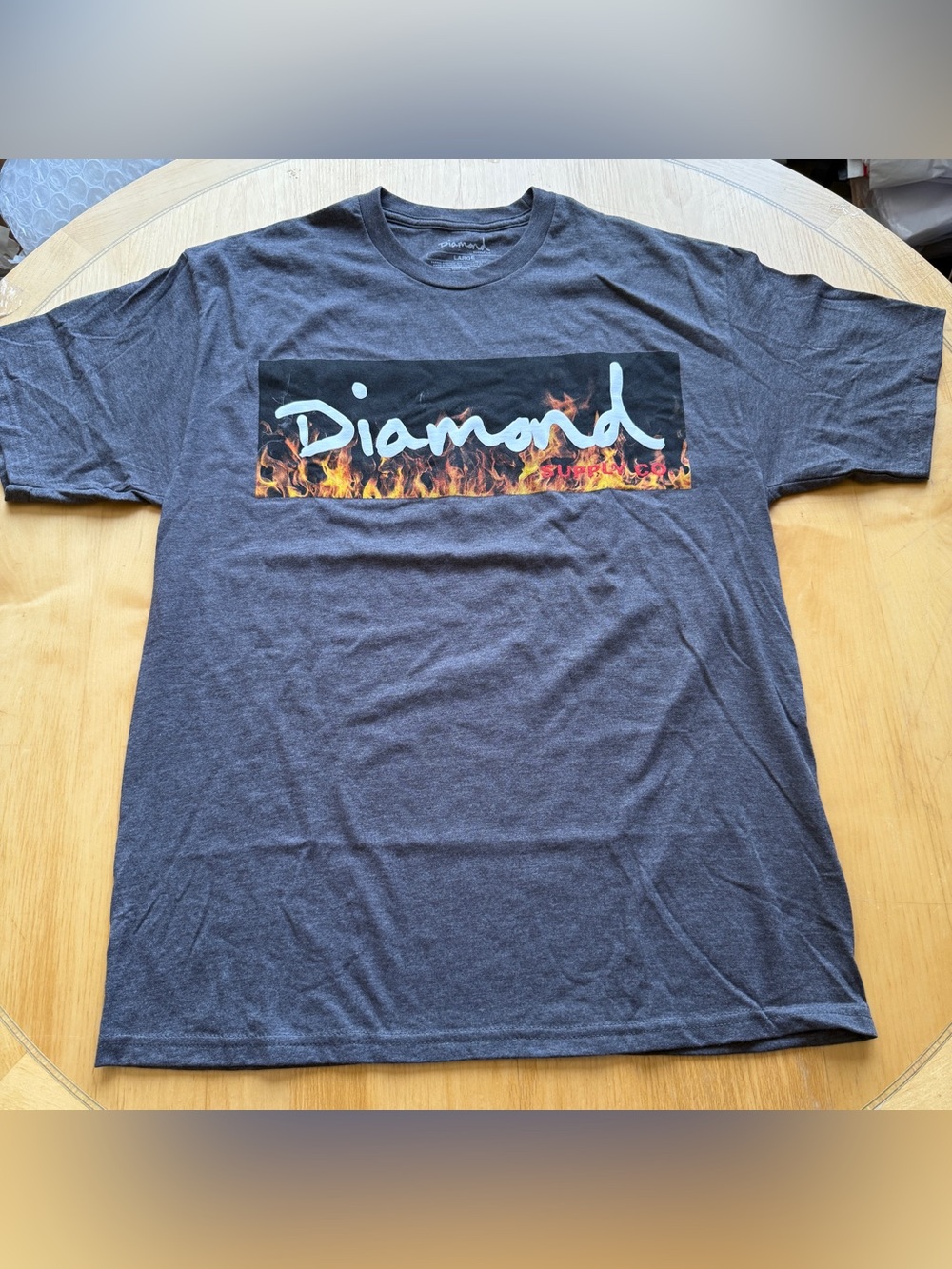 Diamond Supply Co Flame Box Logo Graphic Tee Gray Large Streetwear Skate Shirt